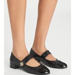 Tory Burch Women's Cap Toe Mary Jane Pump Low Heel Leather Classic Size 8 Black